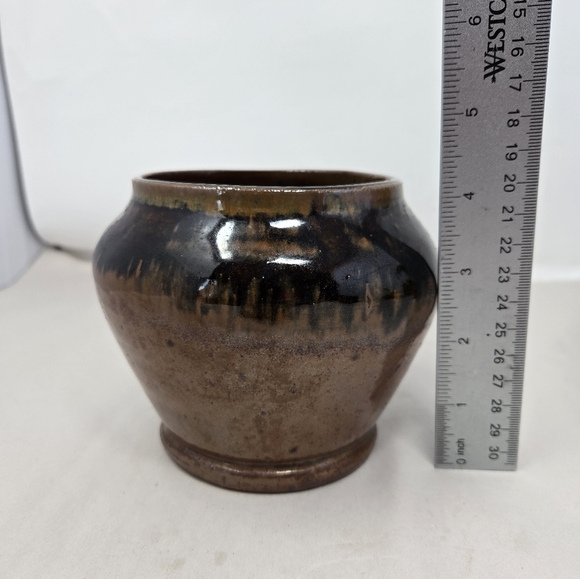 Studio Pottery Handmade Vase Signed Ti Marie 2001 Vintage Earth Tone Brown-Black - Picture 7 of 10